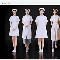 Women Nurses In Different White Uniform Styles With Caps Standing Against Black Background