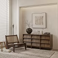 Modern Wooden Dresser in Living Room with Decorative Vase Abstract Painting and Minimalist Style