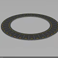 Regular Structured Circular Mechanical Component Design With Blue Panels And Yellow Accent Lines