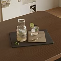 Refreshing Lime Mint Beverage in Glass on Wooden Table with Tray and Spoon