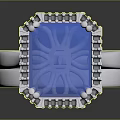 Elegant White Ring With Blue Square Gemstone And Decorative Setting