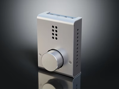 Silver Compact Electronic Device With Metal Casing Round Knob Front And Side Holes 3d model