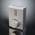 Silver Compact Electronic Device With Metal Casing Round Knob Front And Side Holes 3d model