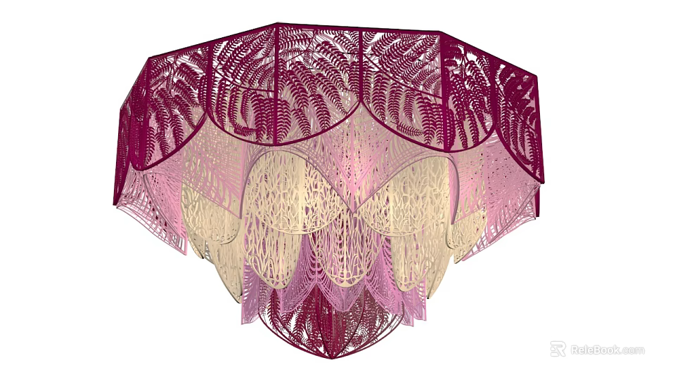 Artistic Layered Chandelier Featuring Purple Pink Gradient And Intricate Lace Design 3d model 