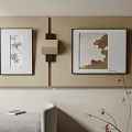 Beige Wall Decor With Two Framed Paintings And Modern Wall Sconce 3d model