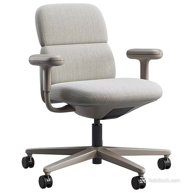 Comfortable Light Gray Fabric Leisure Chair With Armrests And Swivel Base Casters 3d model 