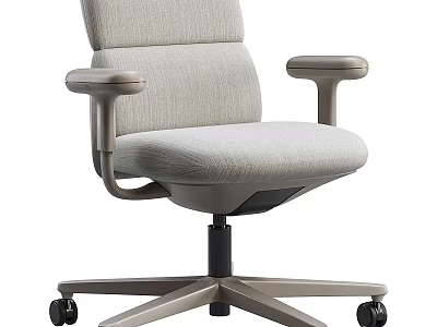 Comfortable Light Gray Fabric Leisure Chair With Armrests And Swivel Base Casters 3d model