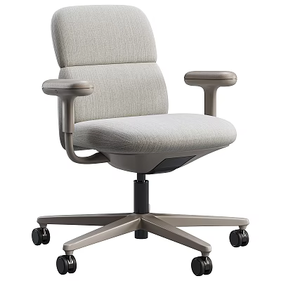 Comfortable Light Gray Fabric Leisure Chair With Armrests And Swivel Base Casters 3d model