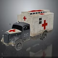 Vintage Ambulance With Gray And White Body Red Cross Symbols Roof Lights And Side Windows