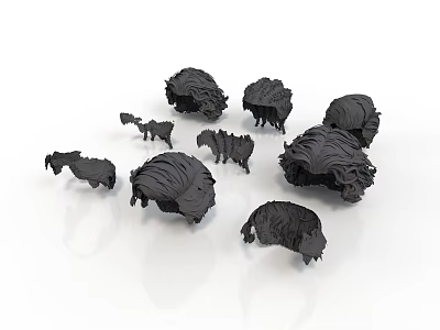 Black Textured Sculptural Scene Components In Various Sizes And Shapes 3d model