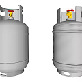 Two Silver Metallic Gas Cylinders With Red Valves And Handle Design