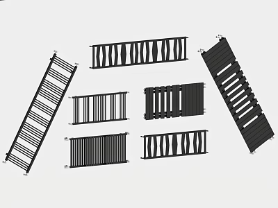 Modern Metal Railings With Various Designs Including Horizontal Bars Decorative Patterns And Different Structural Styles 3d model
