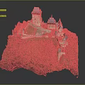 Cartoon Scenic Castle on Lush Green Hill with Multiple Towers and Trees