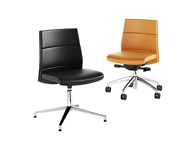 Modern Office Chair With Black And Orange Upholstery Metal Base Swivel Wheels 3d model