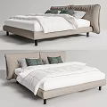 Modern Beige Upholstered Double Bed With White Bedding And Green Pillows 3d model