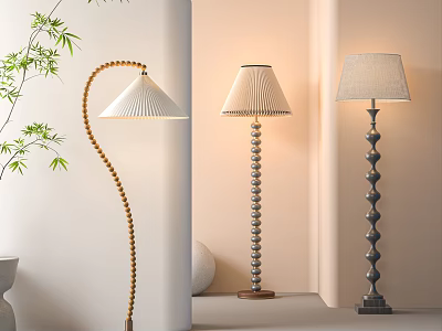 Three Modern Floor Lamps With Unique Design Bases For Living Room Decor 3d model