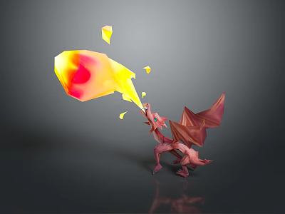 3D Game Movie Dragon Character Breathing Yellow Red Flame With Pink Red Body And Wings 3d model