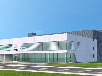 Aerial Planning of Modern Building With Glass Curtain Wall Green Lawn And Road Layout 3d model