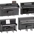 Black Upright Pianos With Benches And Sheet Music For Music Practice
