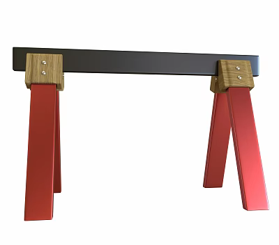 Agricultural Equipment Featuring Black Beam Wooden Parts and Red Metal Tripod Supports 3d model