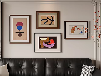 French Middle Ancient Combination Hanging Paintings 3d model
