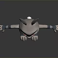 3D Rabbit Model With Long Ears Purple Eyes White Body Blue Cuffs On Gray Background