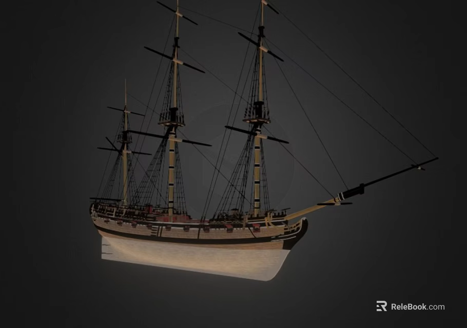 Game Movie Character Sailing Ship Model With Detailed Design And Multiple Masts 3d model 