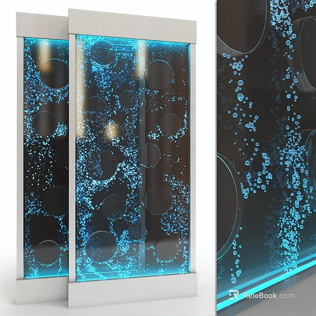 Modern Glass Wall Decor With Blue Bubbles And Circular Patterns Design 3d model 