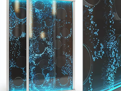 Modern Glass Wall Decor With Blue Bubbles And Circular Patterns Design 3d model