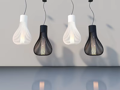 Modern White and Black Textured Pendant Lights Hanging in Interior Space Design 3d model