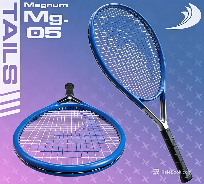 Two Blue Tennis Rackets on Purple Blue Gradient Background with Cross Patterns Design 3d model 