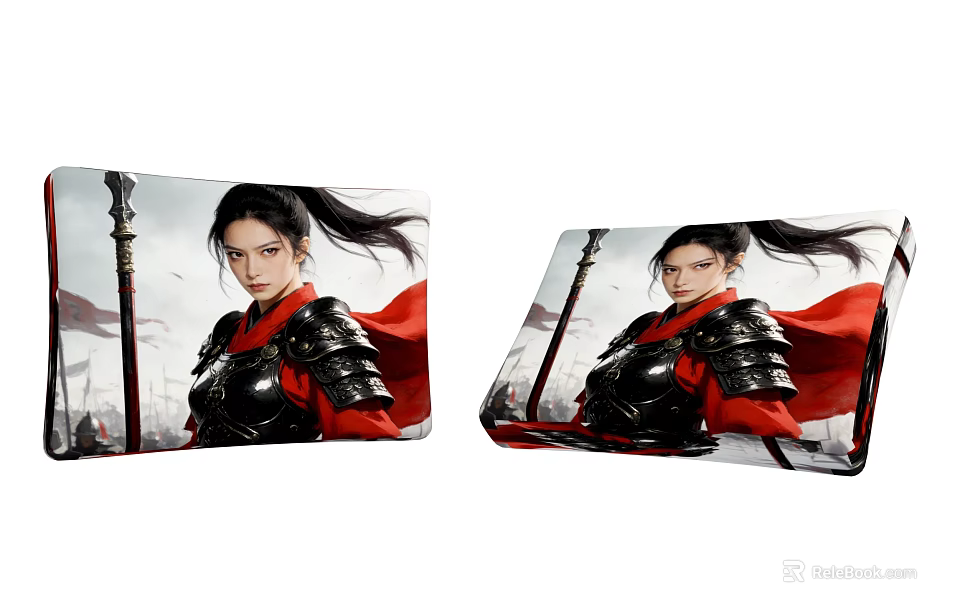 Throw Pillows with Female Warrior in Armor and Red Cape Ancient Chinese Style Design 3d model 