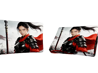 Throw Pillows with Female Warrior in Armor and Red Cape Ancient Chinese Style Design 3d model