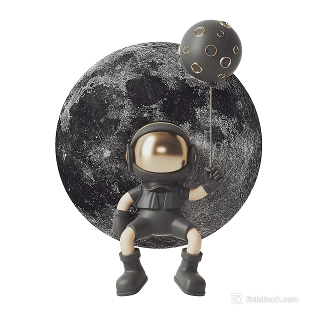 Creative Space Theme Wall Lamp With Astronaut Figure And Moon Backdrop 3d model