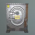 Industrial Metal Safe Design Featuring Circular Door Yellow Caution Label And Secure Handles