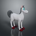 Cartoon White Horse 3D Model With Gray Mane Tail Blue Eyes And Red Hooves