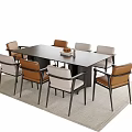 Modern Dining Table And Chairs Set With Black Tabletop And Eight Brown Beige Chairs 3d model
