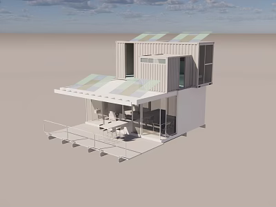 Modern Two Story Container House With Green Roof Terrace And Outdoor Seating 3d model