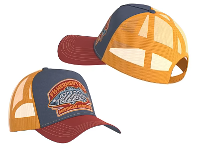 Vintage Style Trucker Hats With Mesh Back And Embroidered Logo Design 3d model