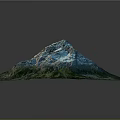 3D Terrain Model of Mountain with Green Vegetation and White Snow-Capped Peak