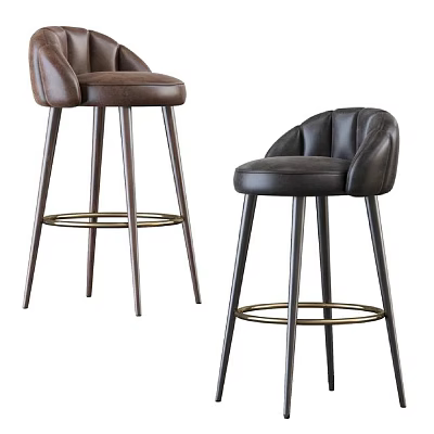 Stylish Leather Bar Stools with Modern Metal Legs and Comfortable High Back Design 3d model
