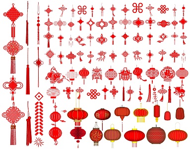 Modern Chinese Knot Red Lantern Hanging Spike Spring New Year New Year Sick Wall Decorations Pendant 3d model