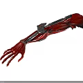 Futuristic Red Robotic Mechanical Arm With Metal Structure And Muscle Design