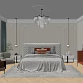 Elegant Modern Bedroom Interior With White Bedspread Decorative Pillows Green Curtains Armchair And Chandelier