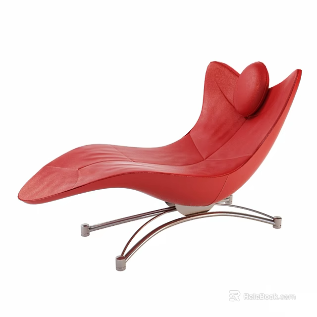 Red Leather Modern Leisure Chair With Unique Curved Design And Metal Base 3d model 