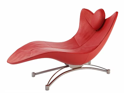 Red Leather Modern Leisure Chair With Unique Curved Design And Metal Base 3d model