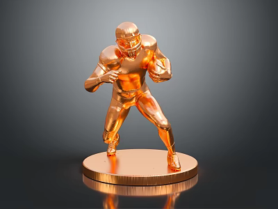 Golden Football Player Decorative Statue With Dynamic Pose On Circular Base 3d model