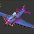 Cartoon Style Cosmic Airplane Model With Blue Pink Propeller And Cockpit
