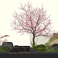 Landscape modeling tree courtyard tree peach tree stone wall Ting step micro terrain 3d model