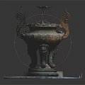Ancient Bronze Ding With Dragon Handles Bird Ornament And Intricate Carvings On Square Base